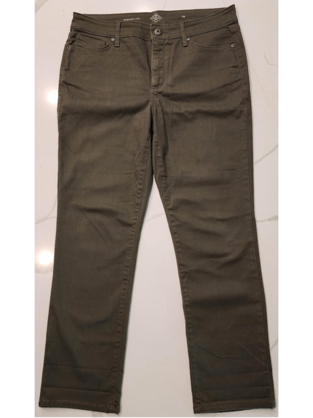 St. John's Bay Straight Leg Pants Women's 12 Short Olive Green Chino Trousers